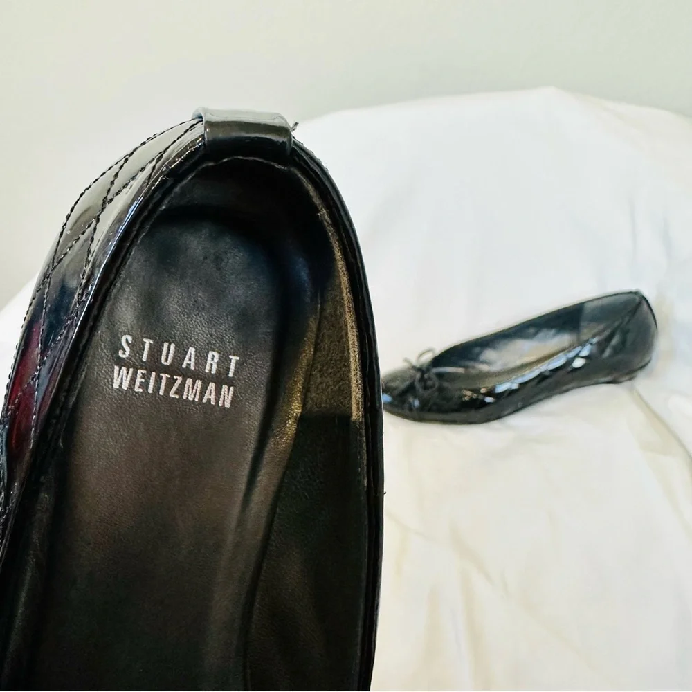 Stuart Weitzman bow quilted patent leather ballerina black flats Quilty - Picture 14 of 15